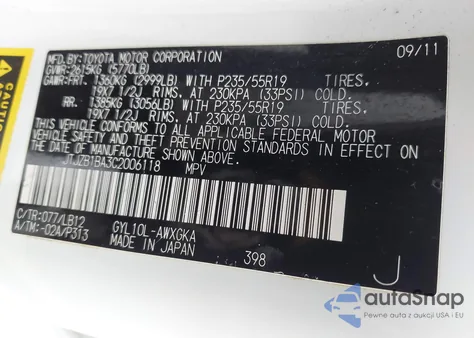 2012 Lexus Rx 450H z USA, uszkodzony, nr VIN JTJZB1BA3C2006118